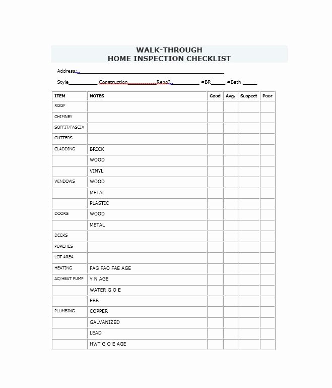 Home Inspection Checklist Template Awesome 20 Printable Home Inspection Checklists Word Pdf