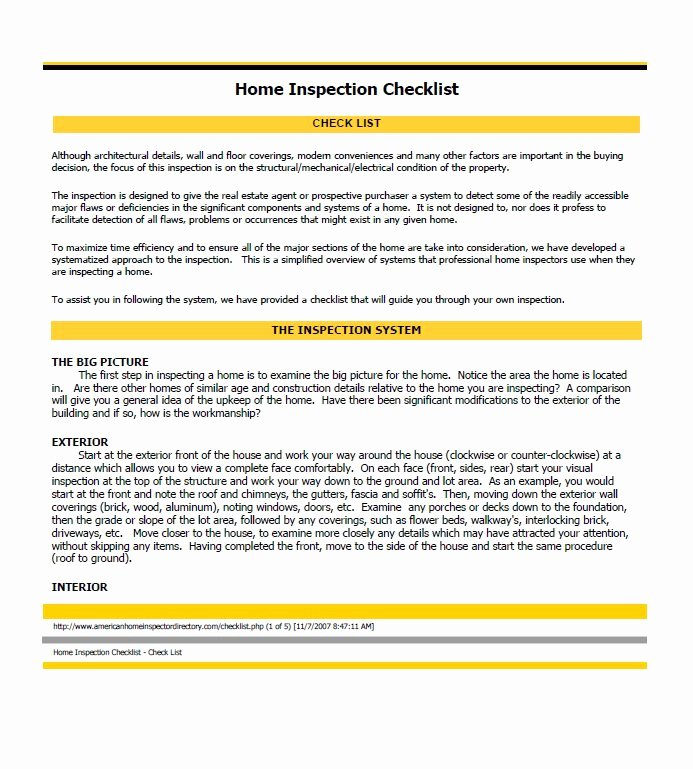 Home Inspection Checklist Template Fresh 20 Printable Home Inspection Checklists Word Pdf