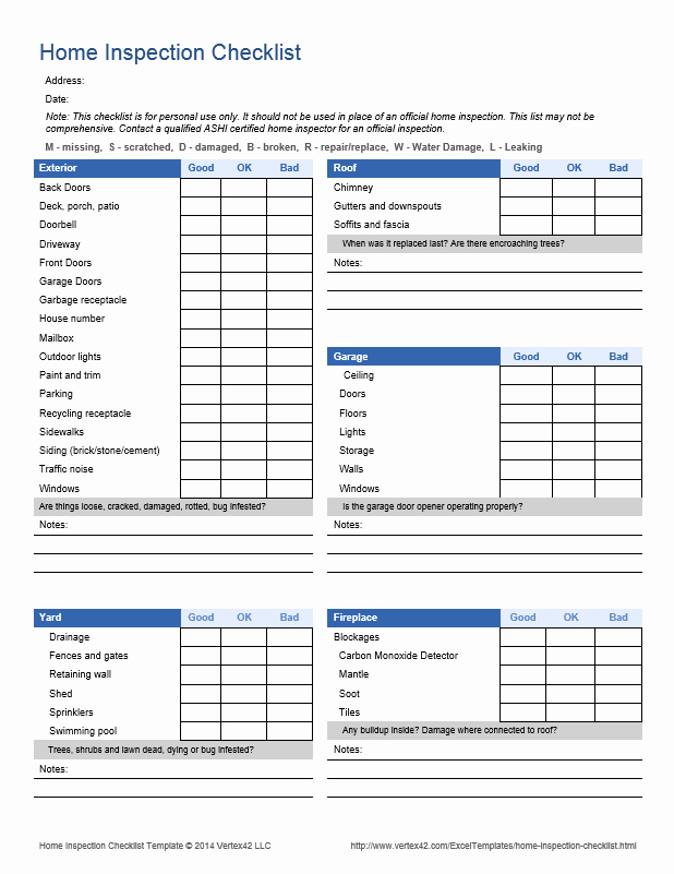 Home Inspection Checklist Template Fresh Download the Home Inspection Checklist From Vertex42