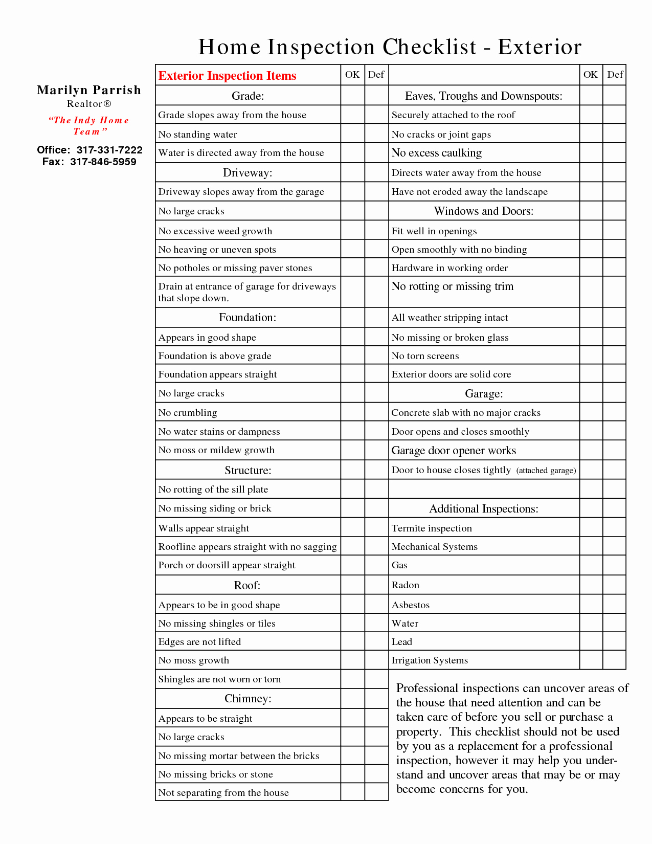 Home Inspection Checklist Template Inspirational Home Inspection List Template Document Sample