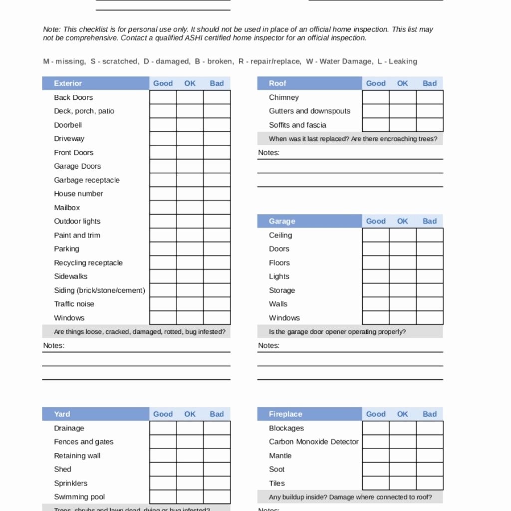 Home Inspection Checklist Template Inspirational Printable Home Inspection Checklist