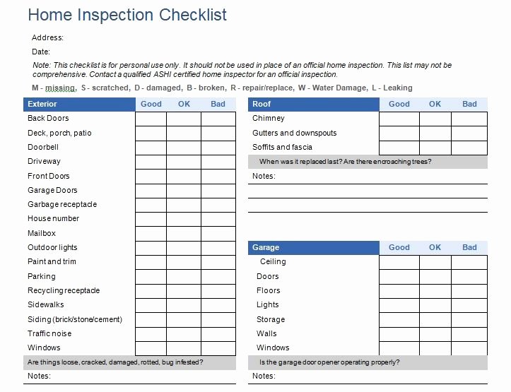 Home Inspection Checklist Template Lovely Home Inspection Checklist Template Excel and Word