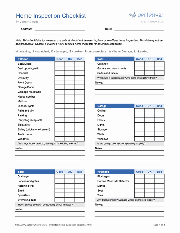 Home Inspection Checklist Templates Unique Free Printable Home Inspection Checklist Pdf From