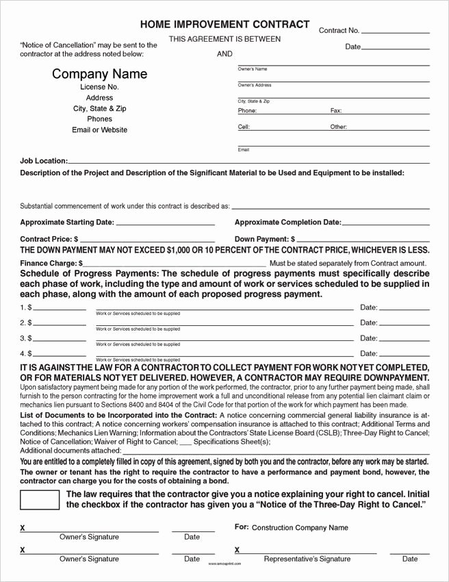 Home Remodeling Contract Template Awesome Word &amp; Pdf Home Improvement Contract forms