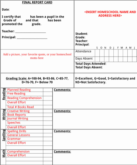 Homeschool Report Card Template Free Best Of Report Card Template Templates&amp;forms