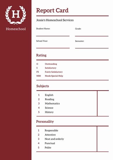 Homeschool Report Card Template Free Elegant Customize 34 Homeschool Report Card Templates Online Canva