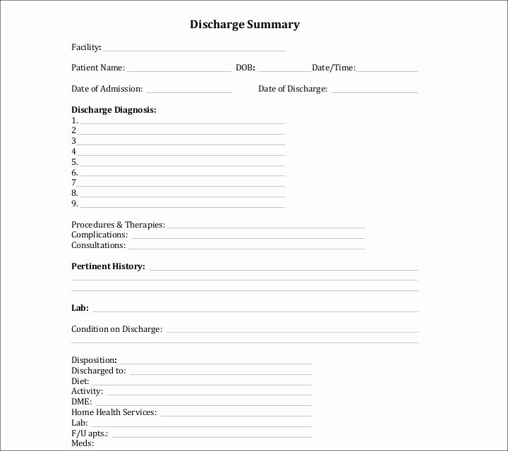 Hospital Discharge Papers Template Fresh 9 Discharge Summary Templates Pdf Doc