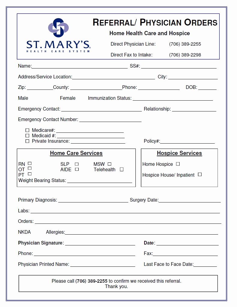 Hospital Discharge Papers Template Lovely Referral forms St Mary S Hospital and Health Care System
