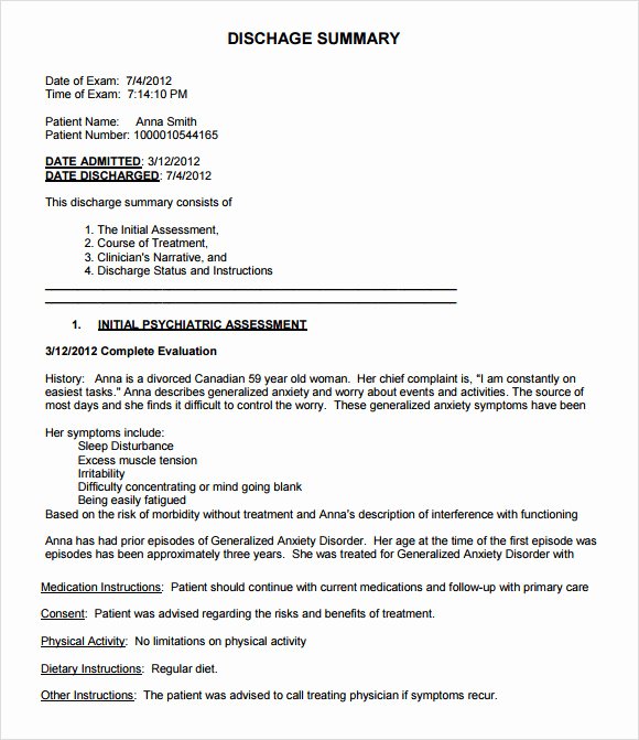 Hospital Discharge Papers Template New 8 Sample Discharge Summary Templates Pdf Word