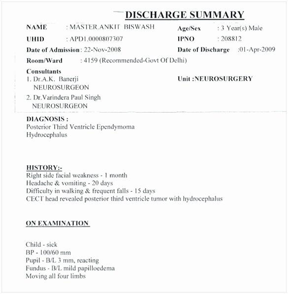 Hospital Discharge Summary Template Elegant Discharge Summary Template