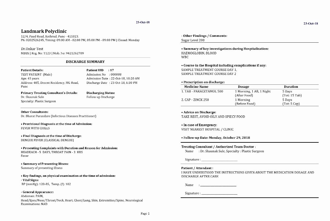 Hospital Discharge Summary Template New Hospital Discharge Summary Myopd Beds