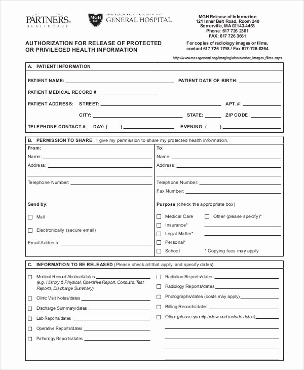 Hospital Release form Template Best Of 10 Medical Release forms Free Sample Example format
