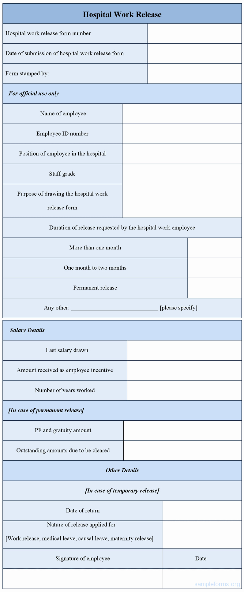 Hospital Release form Template Elegant Hospital Work Release form Sample forms
