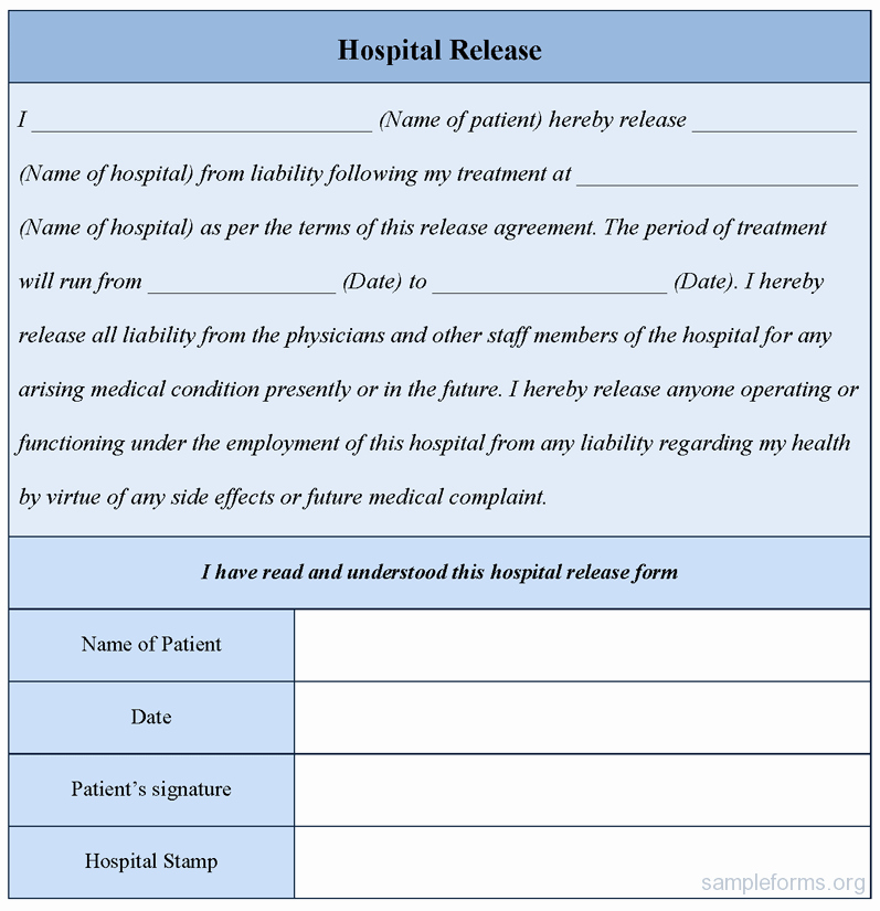 Hospital Release form Template Lovely Hospital Release form Sample forms