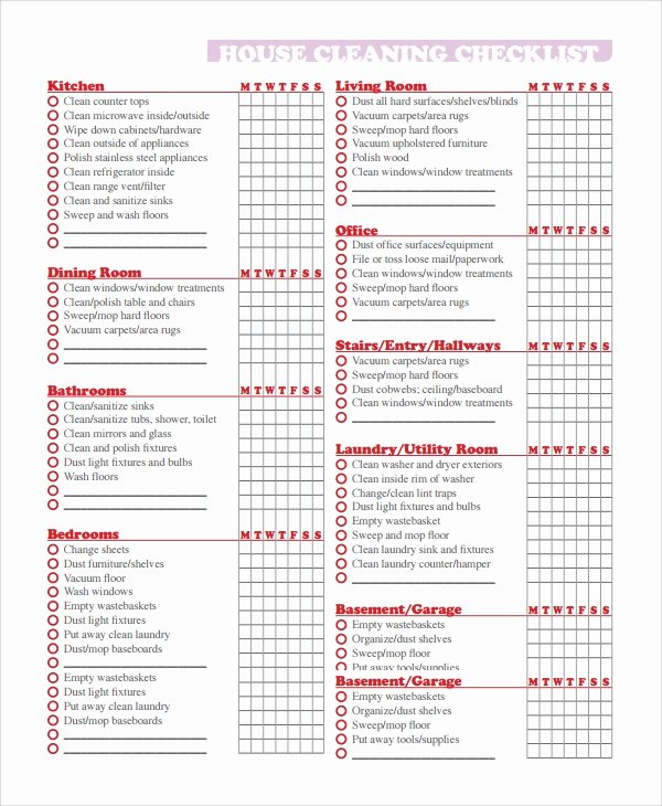 House Cleaning Checklist Template Elegant Sample Cleaning Checklist 16 Documents In Word Pdf