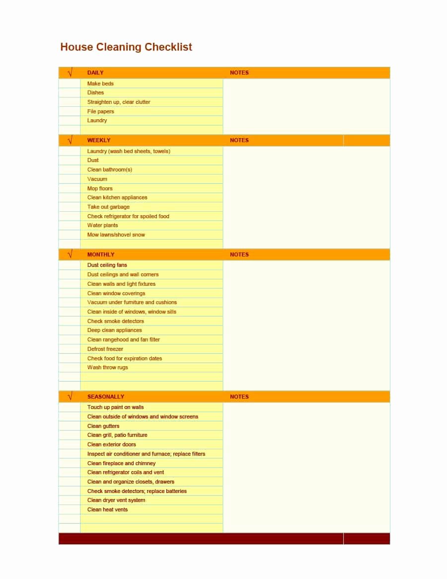 House Cleaning Checklist Template Unique 40 Printable House Cleaning Checklist Templates Template Lab