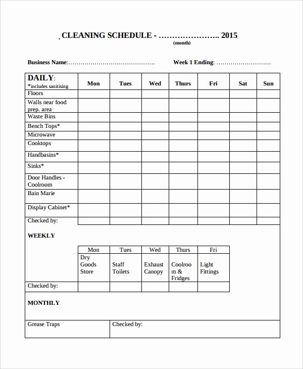House Cleaning Schedule Template Beautiful Sample Cleaning Checklist 16 Documents In Word Pdf