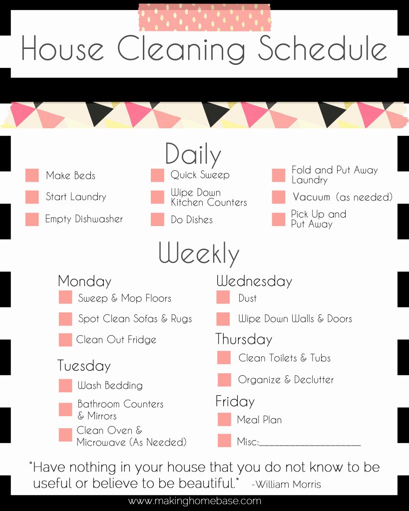 House Cleaning Schedule Template Elegant A Basic Cleaning Schedule Checklist Printable