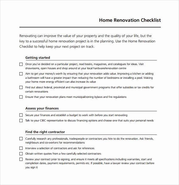 House Renovation Checklist Template New Sample Renovation Checklist Template 11 Free Documents