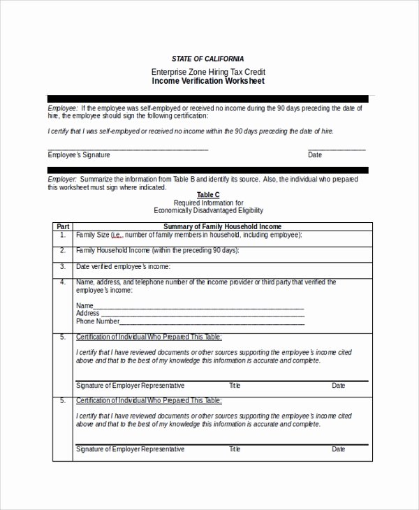 Income Verification form Template Elegant Sample In E Verification form 9 Free Documents