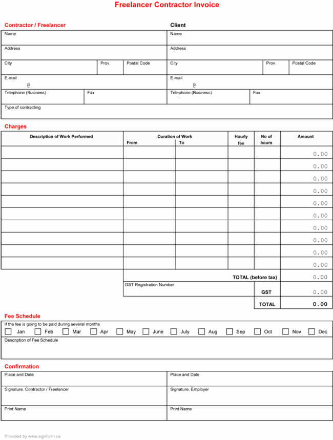 Independent Contractor Invoice Template Pdf Awesome Contractor Invoice Template 6 Printable Contractor Invoices