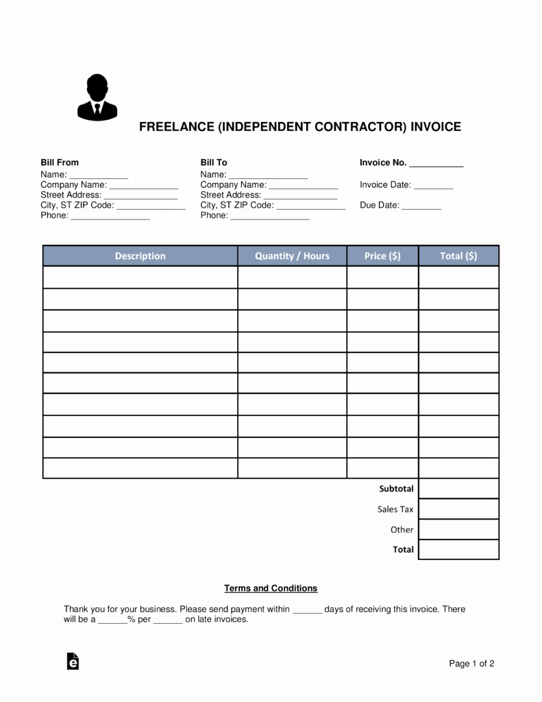 Independent Contractor Invoice Template Pdf Fresh Free Freelance Independent Contractor Invoice Template
