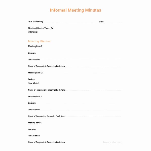 Informal Meeting Minutes Template Unique 27 Sample Minutes Of Meeting Templates Doc Pdf