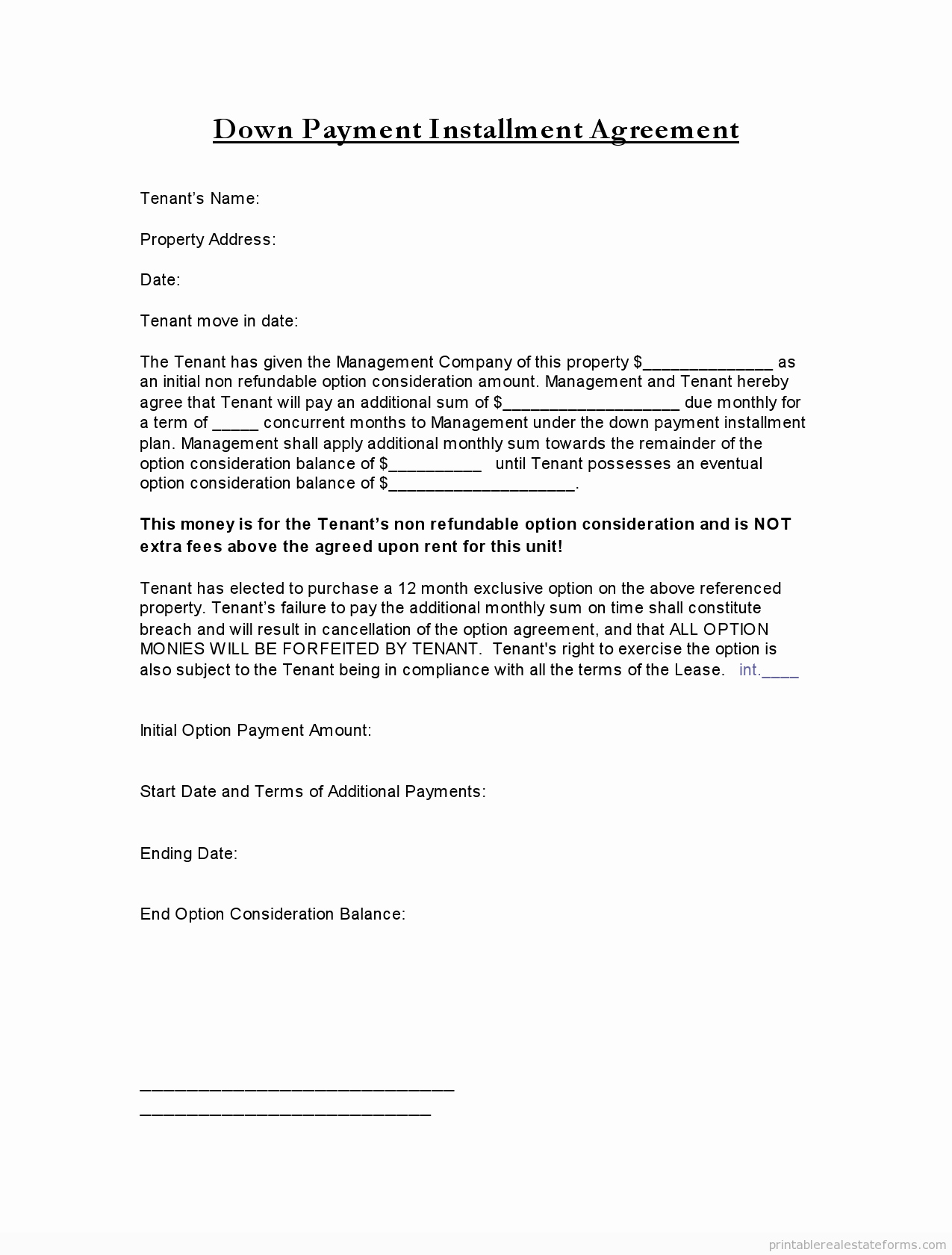 Installment Payment Agreement Template Awesome Sample Printable Down Payment Installment Agreement 2 form