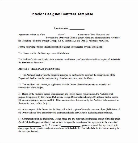 Interior Design Contract Templates Inspirational 7 Interior Designer Contract Templates Word Pages Pdf