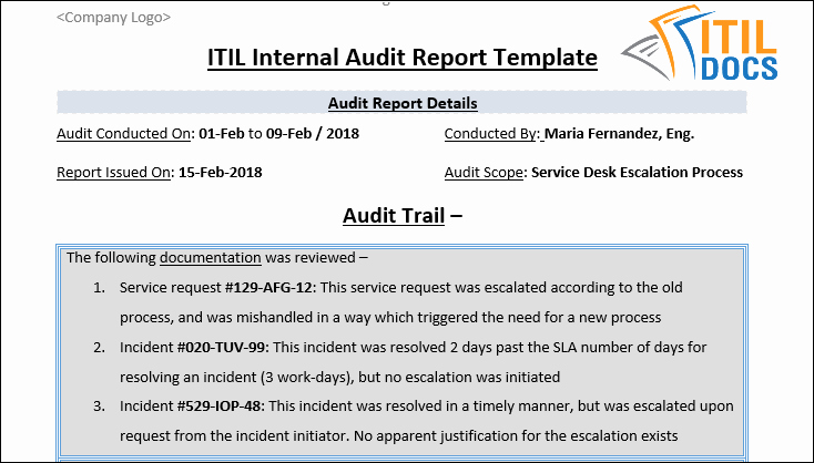 Internal Audit Report Template Fresh Itil Internal Audit Report Template – Itil Docs