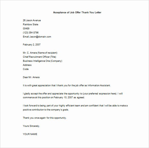 Internship Offer Letter Template Awesome Internship Thank You Letter – 9 Free Word Excel Pdf