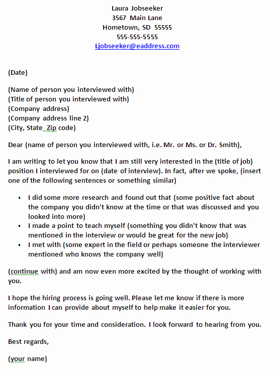 Interview Follow Up Email Template Elegant Template for A Follow Up Note Letter or Email after A