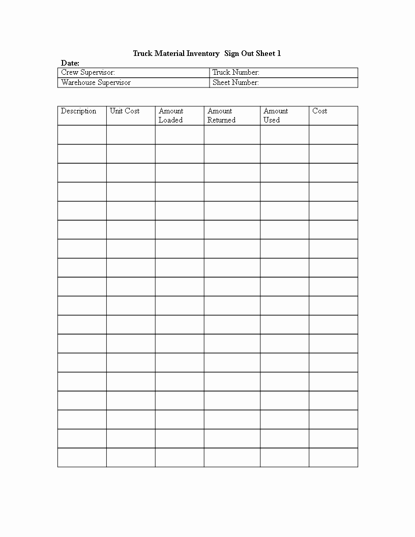 Inventory Sign Out Sheet Template Inspirational Truck Inventory Sign Out Sheet