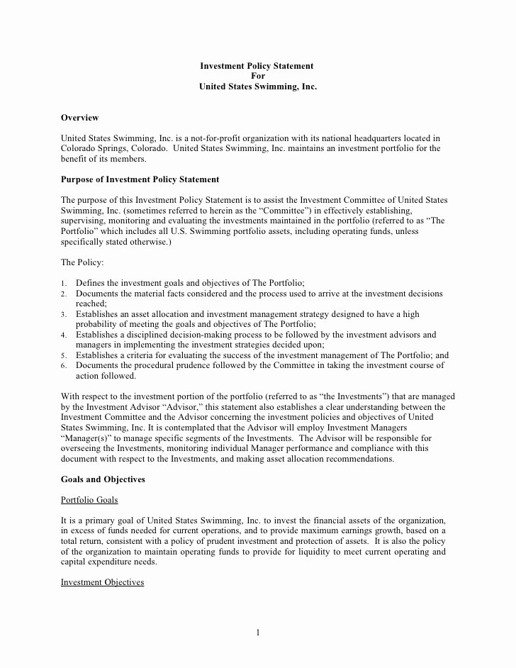 Investment Policy Statement Template Fresh Investment Policy Statement