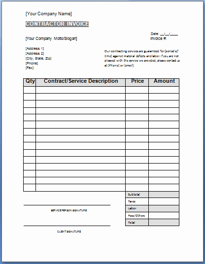Invoice for Services Rendered Template Fresh Contractor Invoice is A Statement that Gives A Brief Idea