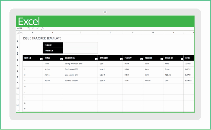 Issue Tracking Template Excel New Free Excel Project Management Templates