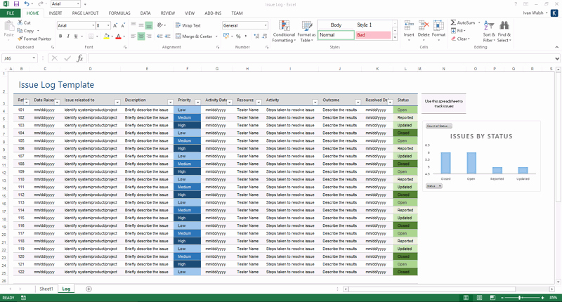 Issue Tracking Template Excel Unique issue Log Templates – Ms Excel Word – software Testing