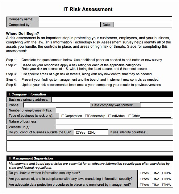 It Risk assessment Template Inspirational Free 11 Sample It Risk assessment Templates In Pdf