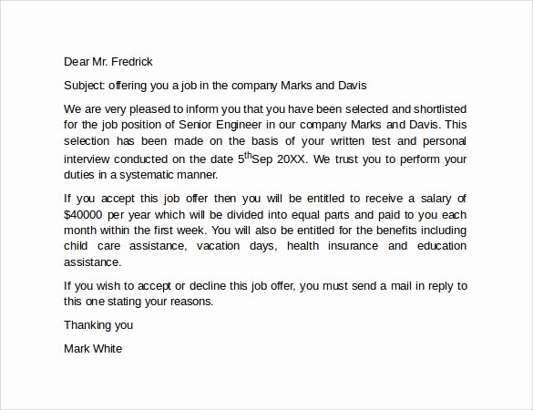 Job Offer Letter Template Word Beautiful Sample Fer Letter Template 16 Download Free Documents