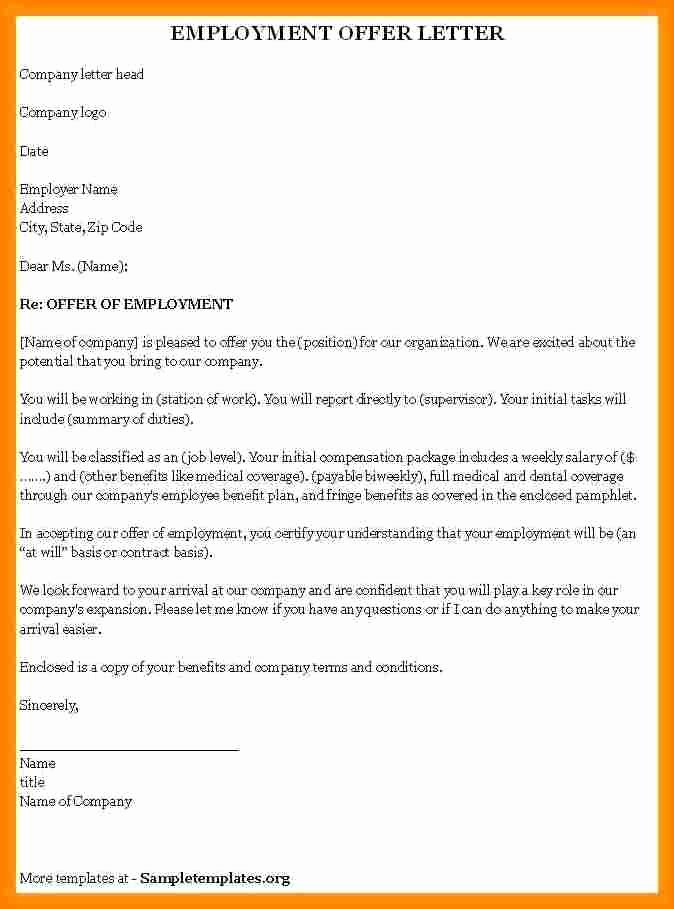 Job Offer Letter Template Word New 8 Employment Offer Template