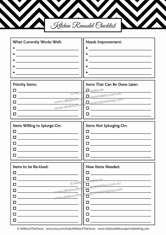 Kitchen Renovation Checklist Template Awesome Kitchen Remodel Checklist Planner Printable Renovation