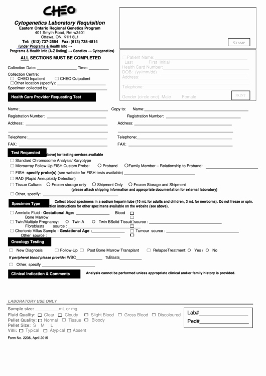 Lab Requisition form Template Beautiful form 2236 Cytogenetics Laboratory Requisition form