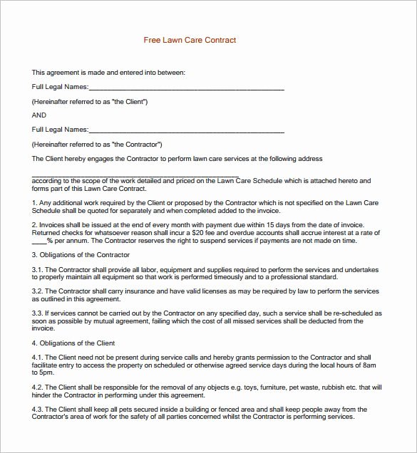 Lawn Care Contract Template Awesome 7 Lawn Service Contract Templates – Free Word Pdf