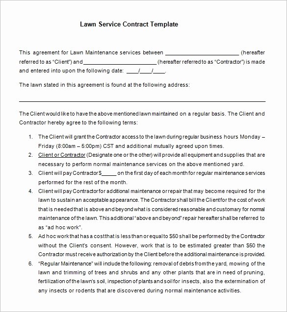 Lawn Care Contract Template Best Of 7 Lawn Service Contract Templates – Free Word Pdf