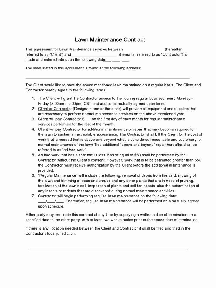 Lawn Care Contract Template Luxury Lawn Service Contract Templates