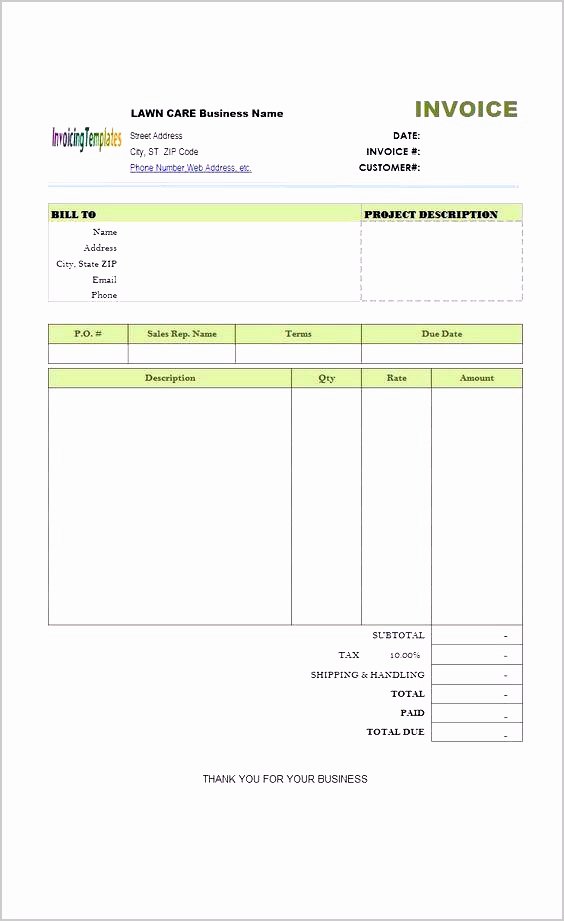 Lawn Care Invoice Template Lovely 9 Landscaping Invoice Template Excel Sampletemplatez