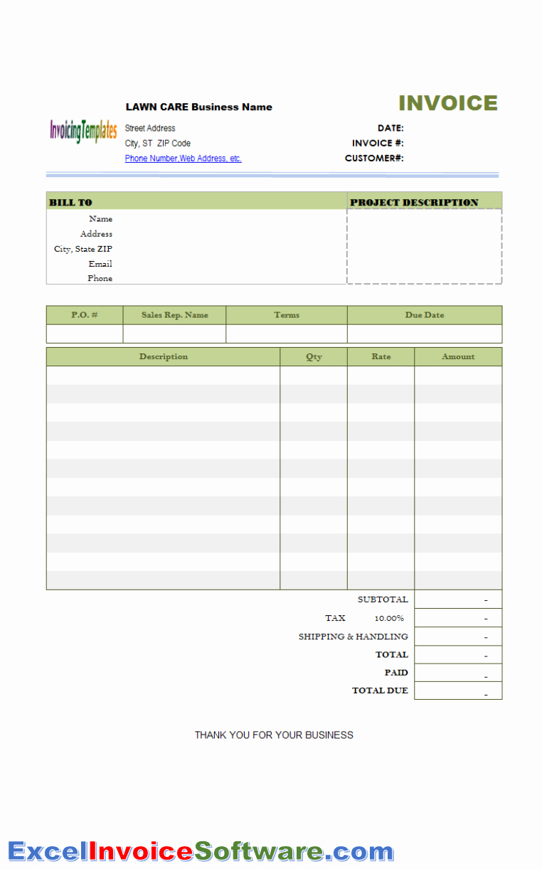Lawn Care Invoice Templates Lovely Lawn Care Invoice Template for Excel Invoice software
