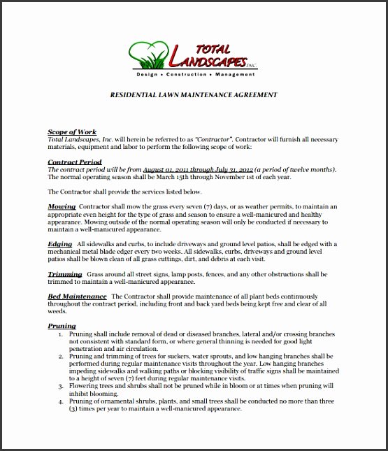 Lawn Service Contract Template Awesome 10 Free Sample Service Agreement Template