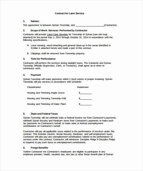 Lawn Service Contract Template Beautiful Lawn Service Contract Template 11 Download Documents In