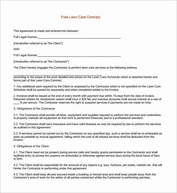 Lawn Service Contract Template Best Of 9 Lawn Service Contract Templates Pdf Doc Apple Pages